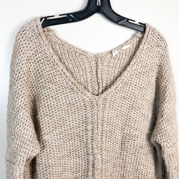 Moth Oversized V Neck Chunky Knit Tan Sweater Alpaca Wool Blend Small - Picture 3 of 9